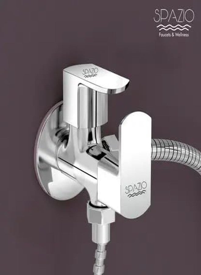 SPAZIO صمام زاوية ثنائي الاتجاه من مجموعة Spazio Brass Kubix Prime، يُثبت على الحائط (عبوة من قطعة واحدة)، مطلي بالكروم الفضي، صمام زاوية ثنائي الاتجاه/صنبور زاوية (نوع التثبيت على الحائط) - Image 4